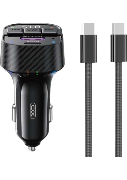 Xo Is Beauty Araç Mp3 Şarj Cihazı BCC17- Type-C Örgü Kablo - 30W Pd Hızlı Şarj, Bluetooth V5.3, Fm Verici, Mp3/wav Format Desteği, Çift USB Portu, Aşırı Gerilim, Isınma ve Kısa Devre Koruma | Siyah