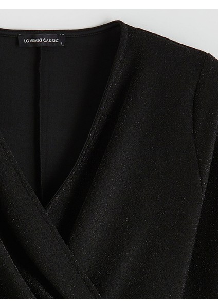 Yeni Sezon Kruvaze Yaka Parlak Görünümlü Büzgülü Bluz fiyatları