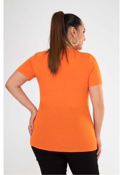 Kadın Büyük Beden V Yaka Basic Turuncu Bluz modelleri
