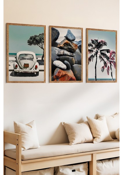 3 Parça Huzurlu Anlar Temalı Ahşap Çerçeve Görünümlü Mdf Tablo Seti fiyatları