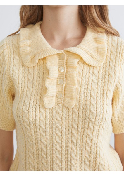 Yeni Sezon Polo Yaka Kendinden Desenli Kadın Triko Kazak modelleri