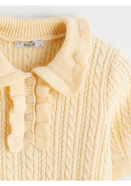 Yeni Sezon Polo Yaka Kendinden Desenli Kadın Triko Kazak indirimleri