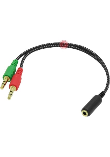 2466 Örgülü 4 Pin 3.5mm Dişi Y Kablo Kulaklık Mikrofon Çevirici Ayırıcı Dönüştürücü Çoklayıcı Adaptör Cep Telefonunu Kulaklığınızı Hem Mikrofon Hem Kulaklık Özelliğini Çalıştırır