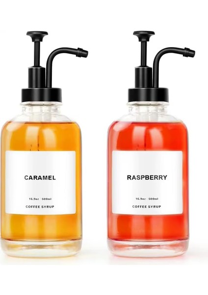 2'li 500 ml Cam Sıvı Sabunluk ve Losyonluk Seti – Yüksek Kaliteli Krom Başlık, Şık Tasarım, Çok Amaçlı Kullanım Için: Kahve Şurubu, Sıvı Yağ, Sirke, Losyon ve Sıvı Sabun (Siyah, Yuvarlak)