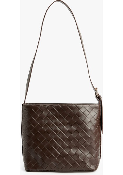 Örgü Desenli Suni Deri Metal Tokalı Tote Çanta