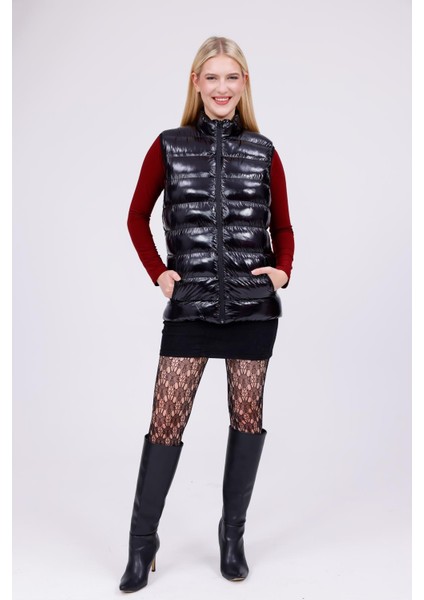 Kadın Parlak Kumaş Şişme Yelek