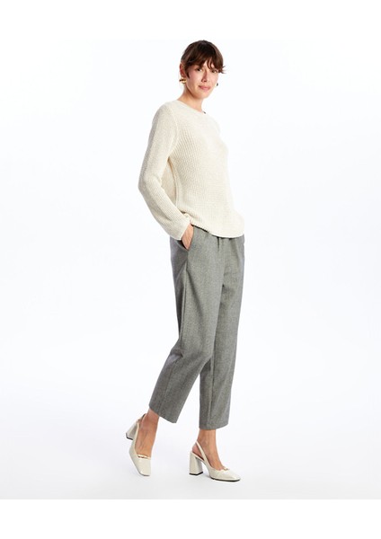 Yeni Sezon Beli Lastikli Ekose Kadın Pantolon