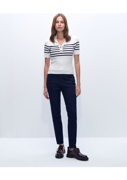 Yeni Sezon Polo Yaka Çizgili Kadın Triko Kazak fiyatları
