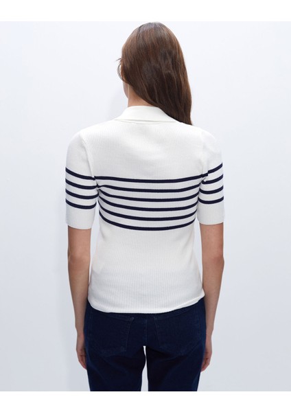 Yeni Sezon Polo Yaka Çizgili Kadın Triko Kazak fırsatları
