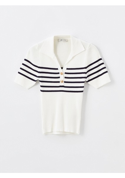 Yeni Sezon Polo Yaka Çizgili Kadın Triko Kazak indirimleri