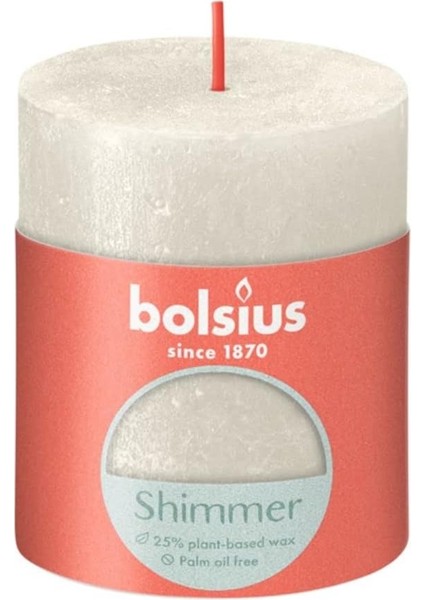 Blok Sütun Mum - Fildişi - Parıltılı - 35 Saat Uzun Yanma Süresi - Ev Mumları - Iç Dekorasyon - Kokusuz - Vegan Mum - Yağı Yok - 80 x 68 mm