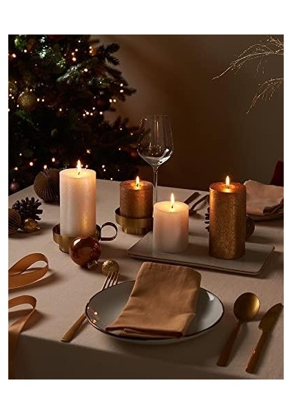 Blok Sütun Mum - Fildişi - Parıltılı - 35 Saat Uzun Yanma Süresi - Ev Mumları - Iç Dekorasyon - Kokusuz - Vegan Mum - Yağı Yok - 80 x 68 mm fiyatları