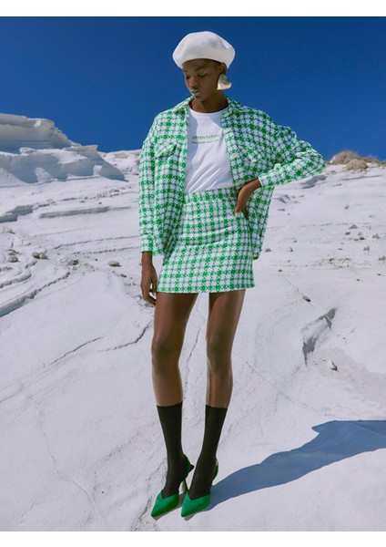 Yeni Sezon Beli Fermuarlı Desenli A Kesim Kadın Tüvit Etek