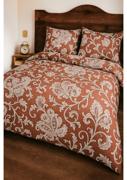 Premıum Koyu Kırmızı Renk Çiçek Desenli 102'DEN %100 Pamuk Çift Kişilik Nevresim Takımı Kutulu