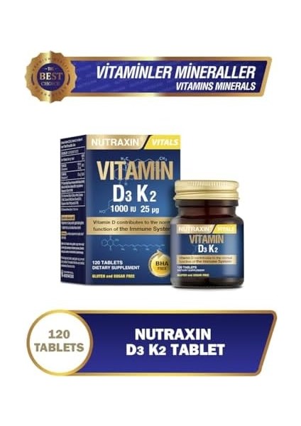 Nutraxin D3K2 120 Tablet - 1000 Iu D3 Vitamini, 25 Mcg K2 Vitamini modelleri