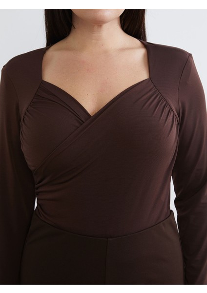 Yeni Sezon Büyük Beden Kalp Yaka Büzgülü Kadın Bodysuit modelleri