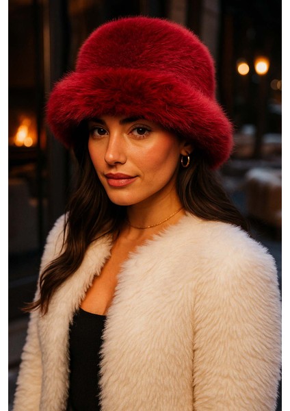 Kadın Peluş Bucket Kalpak Şapka 1143 Rkş-14 Bordo