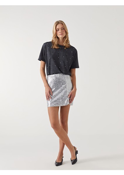 Yeni Sezon Beli Fermuarlı Pul Payetli Kadın Etek modelleri