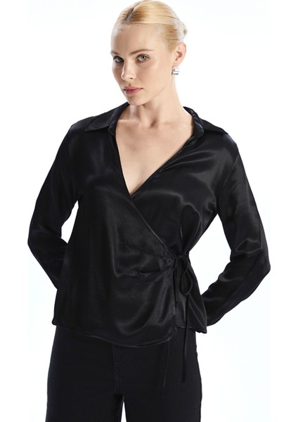 Yeni Sezon Gömlek Yaka Saten Kadın Bluz