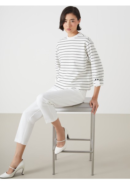 Yeni Sezon Bisiklet Yaka Çizgili Kadın Tişört