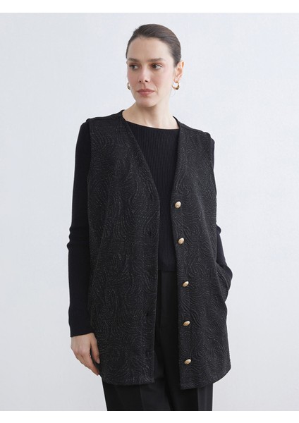 Yeni Sezon V Yaka Parlak Görünümlü Kadın Yelek