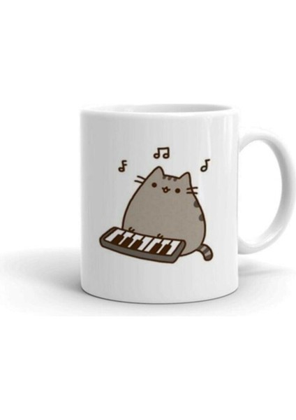 Beyaz Piyanist Pusheen Baskılı Kupa