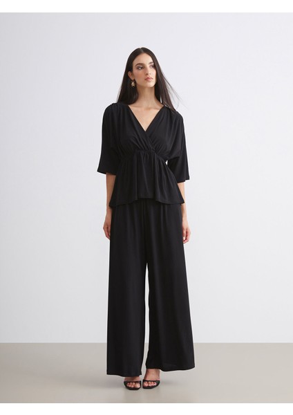 Yeni Sezon Beli Lastikli Geniş Paça Kadın Pantolon