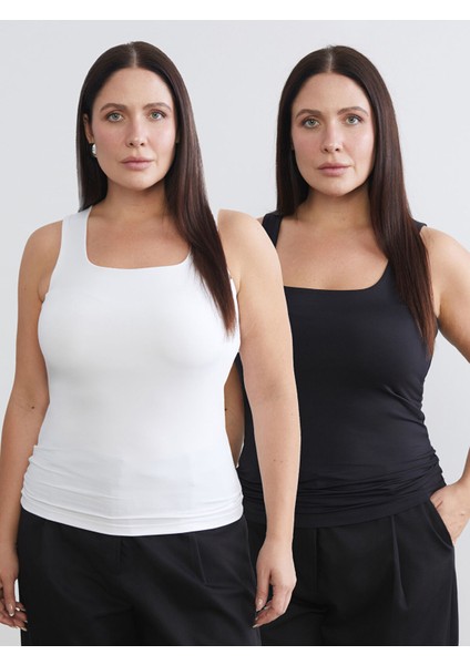 Yeni Sezon Büyük Beden Kare Yaka Kadın Atlet 2'li