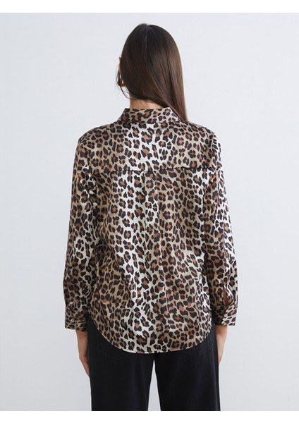 Yeni Sezon Leopar Desenli Saten Kadın Gömlek fırsatları