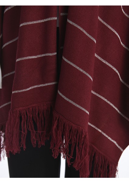 Yeni Sezon Şal Yaka Çizgili Kadın Triko Panço modelleri