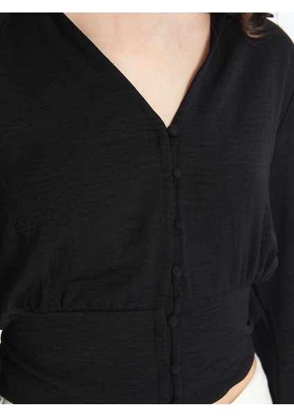 Yeni Sezon Gömlek Yaka Düz Uzun Kollu Kadın Crop fırsatları