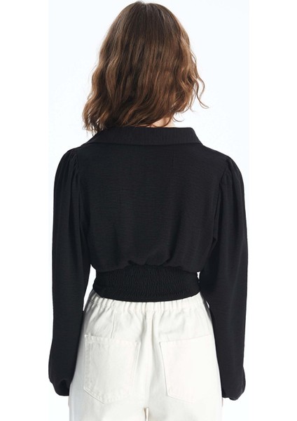 Yeni Sezon Gömlek Yaka Düz Uzun Kollu Kadın Crop indirimleri