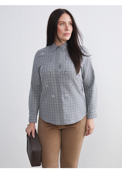 Yeni Sezon Büyük Beden Ekose Kadın Gömlek