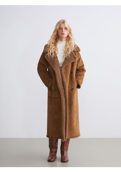 Yeni Sezon Kürklü Yaka Kadın Süet Kaban