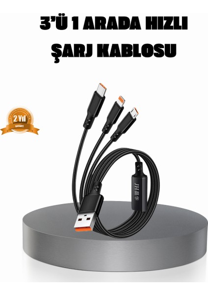 3’ü 1 Arada Şarj Kablosu Type-C Ios Android Uyumlu Hızlı ve Güvenli Şarj - ?50?90E5-9G7750