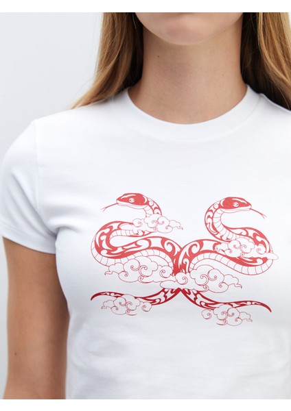 Yeni Sezon Bisiklet Yaka Baskılı Kadın Crop modelleri