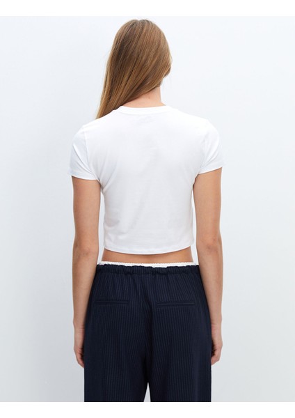 Yeni Sezon Bisiklet Yaka Baskılı Kadın Crop fırsatları