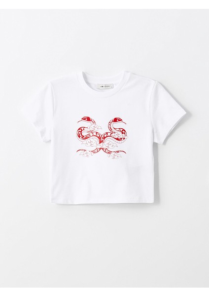 Yeni Sezon Bisiklet Yaka Baskılı Kadın Crop indirimleri