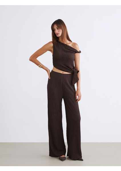 Yeni Sezon Beli Lastikli Dokulu Kadın Pantolon