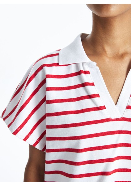 Yeni Sezon Polo Yaka Çizgili Kısa Kollu Oversize Kadın Crop indirimleri