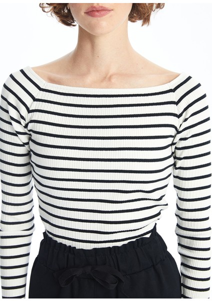 Yeni Sezon Kayık Yaka Çizgili Kadın Body modelleri