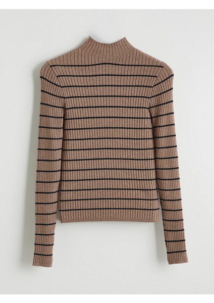 Yeni Sezon Yarım Balıkçı Yaka Çizgili Kadın Triko Kazak