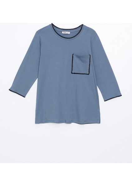 Yeni Sezon Bisiklet Yaka Nakışlı Kadın Tişört indirimleri