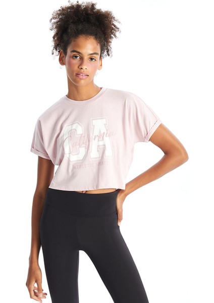 Yeni Sezon Bisiklet Yaka Baskılı Kısa Kollu Kadın Spor Tişört