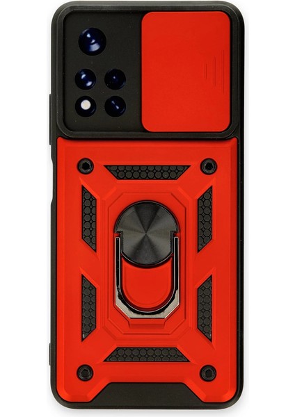 Xiaomi Poco M4 Pro 5g Kılıf Pars Lens Yüzüklü Silikon - Kırmızı