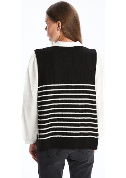 Yeni Sezon V Yaka Çizgili Kadın Triko Süveter fırsatları