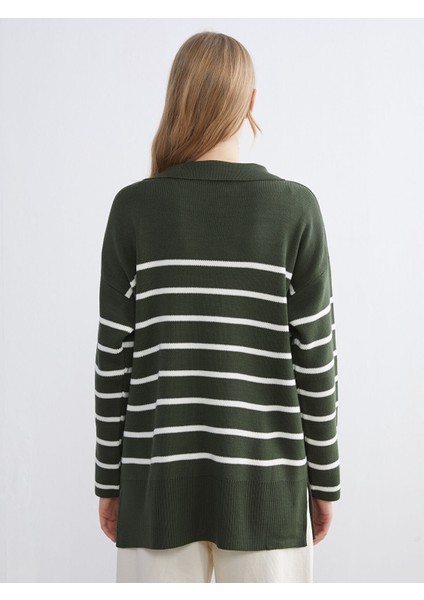 Yeni Sezon Polo Yaka Çizgili Oversize Kadın Triko Kazak fırsatları