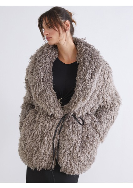 Yeni Sezon Bisiklet Yaka Kadın Kürk Mont