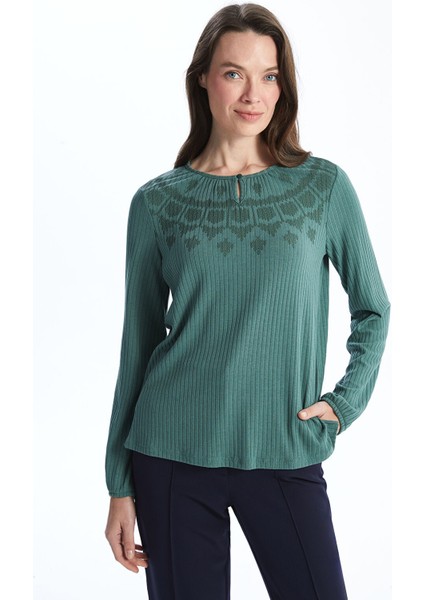 Yeni Sezon Bisiklet Yaka Desenli Kadın Tişört