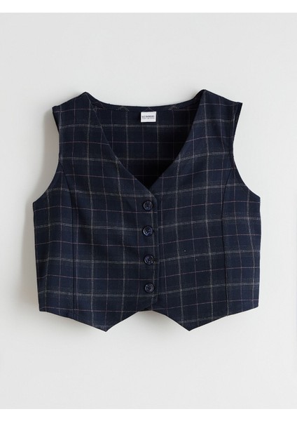Yeni Sezon Ekose Kız Çocuk Klasik Yelek